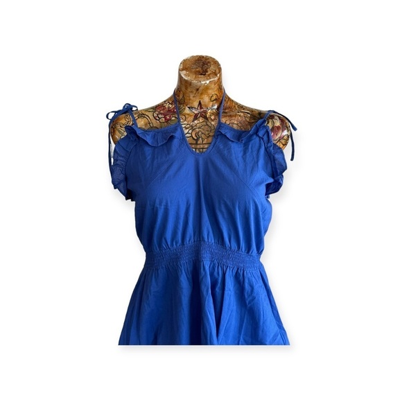 Suzabelle Anthropologie blue dress sleeveless tie up sleeves Small - Picture 2 of 7